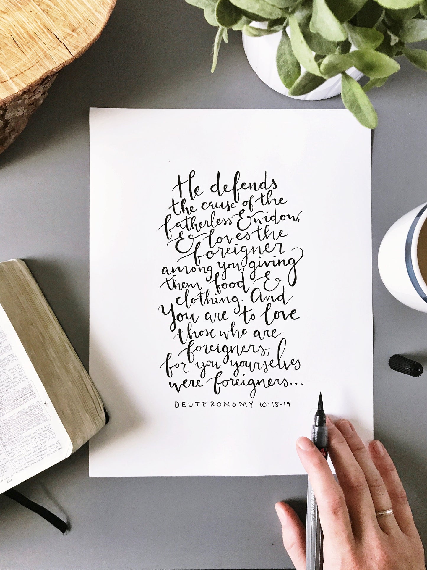Refugee Bible verse calligraphy, Deuteronomy 10:18-19 wall art, migrant wall art My Store