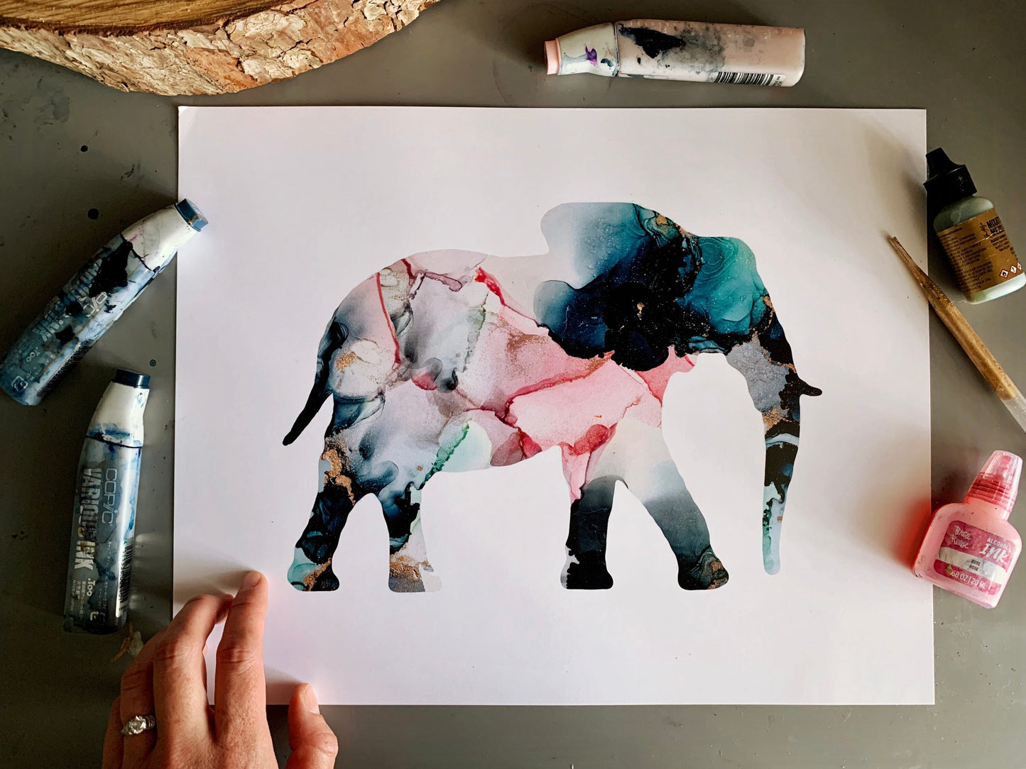 Elephant abstract painting, elephant wall art, alcohol ink fluid art My Store
