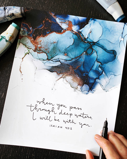 Isaiah 43:2 Bible verse wall art, alcohol ink painting, 8x10 fluid art My Store