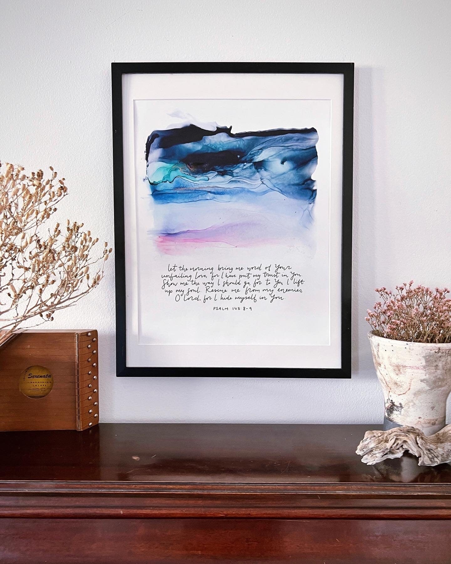 Morning sunrise Bible verse wall art, Psalm 143 Christian poster, alcohol ink painting, fluid art, Bible verse sign My Store