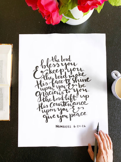 Numbers 6:24-26 Bible verse wall art, The Blessing art print, The Lord bless you and keep you benediction decor My Store