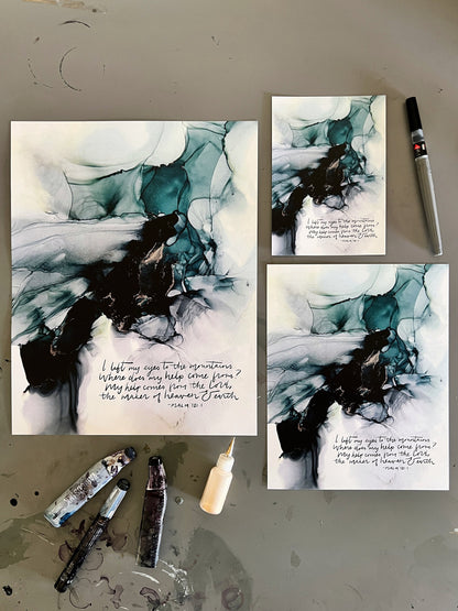 I lift up my eyes to the mountains sign, Psalm 121 Bible verse wall art, my help comes from the Lord sign, alcohol ink painting, fluid art My Store