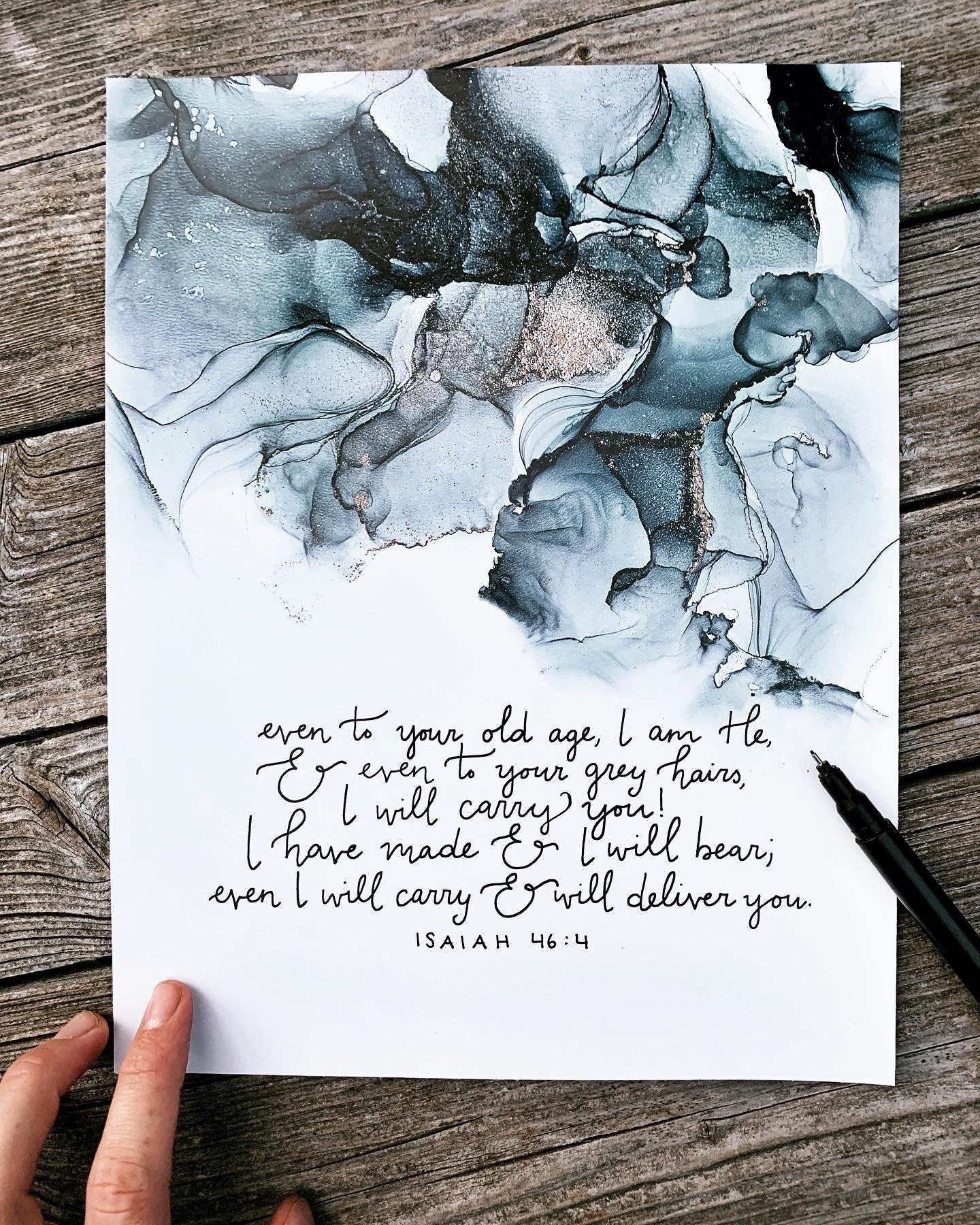 Isaiah 46:4 Bible verse wall art, alcohol ink painting, 8x10 fluid art My Store