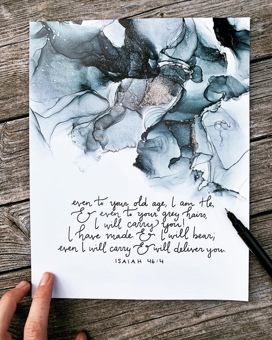 Isaiah 46:4 Bible verse wall art, alcohol ink painting, 8x10 fluid art My Store