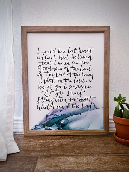 Wait on the Lord sign, Psalm 27 Bible verse wall art, Goodness of God Christian poster, alcohol ink painting, fluid art, Bible verse sign My Store