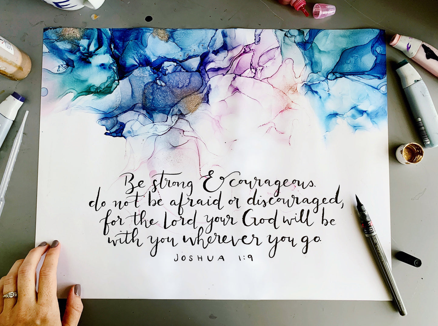 Joshua 1:9 Bible verse wall art, alcohol ink painting, scripture signs My Store
