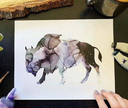Buffalo art, alcohol ink art, buffalo wall art, bison print, abstract animal prints, animal art, abstract art My Store