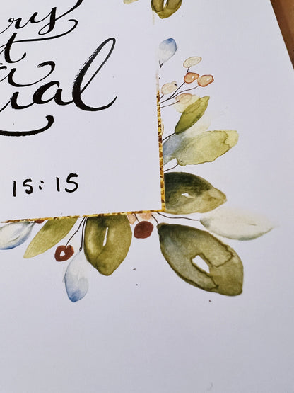 A Merry Heart has a Continual Feast Scripture wall hanging, Proverbs 15:15 calligraphy Bible verse wall art, thanksgiving watercolor print My Store