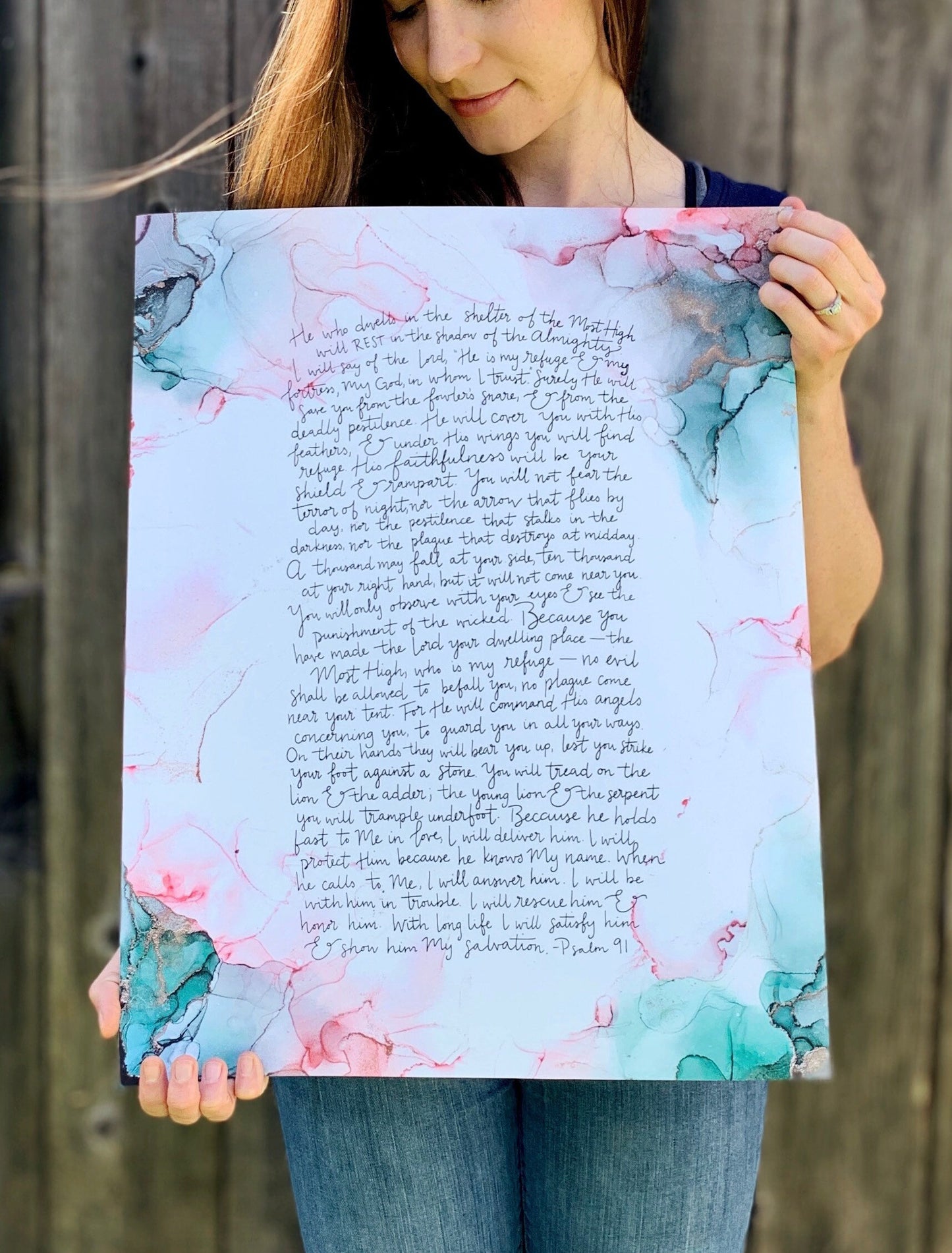 Psalm 91 Bible verse wall art, alcohol ink abstract painting, Scripture signs fluid art My Store