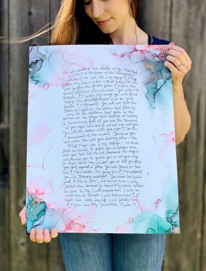 Psalm 91 Bible verse wall art, alcohol ink abstract painting, Scripture signs fluid art My Store