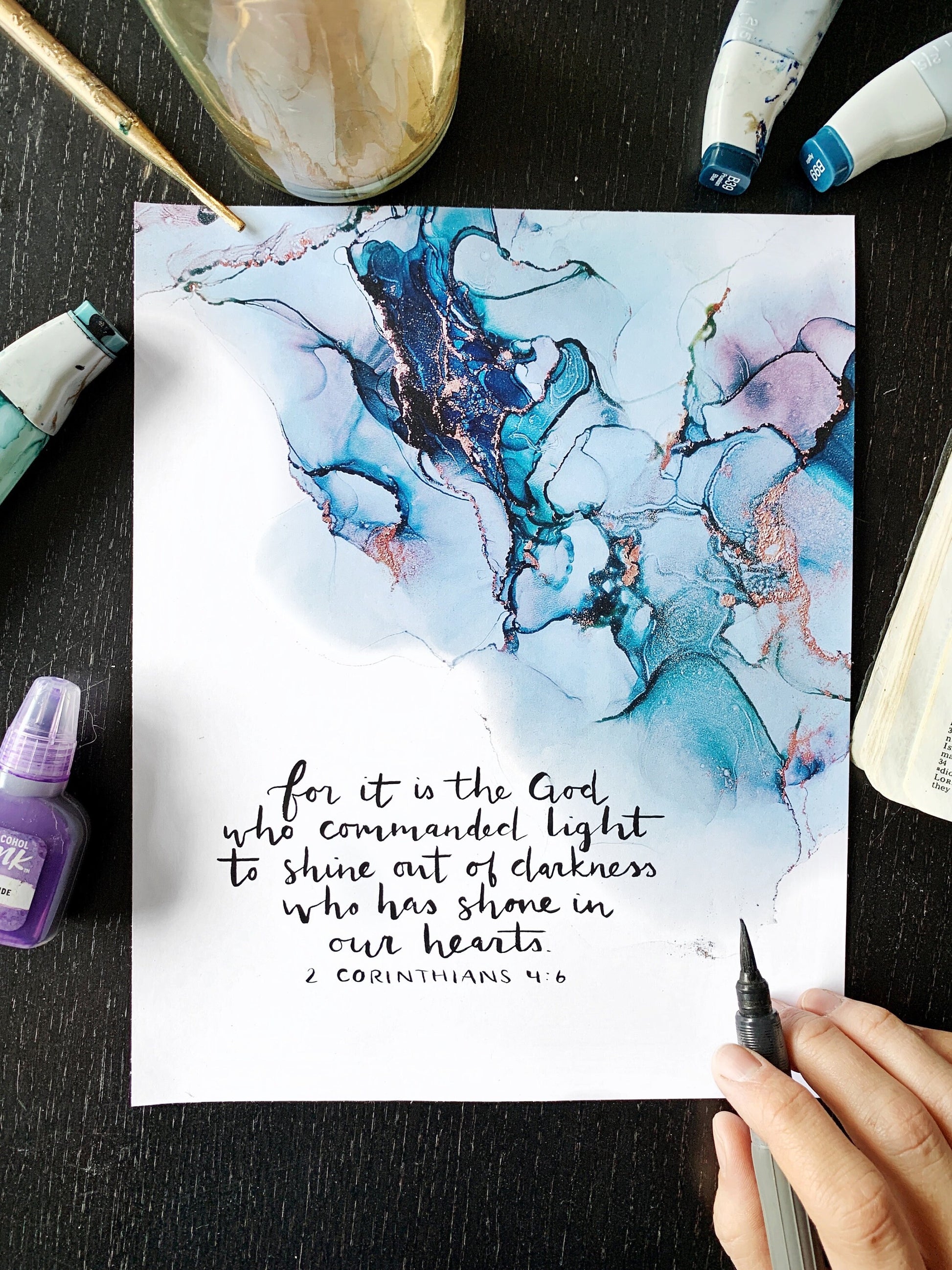 2 Corinthians 4:6 Bible verse wall art, alcohol ink painting, fluid art My Store