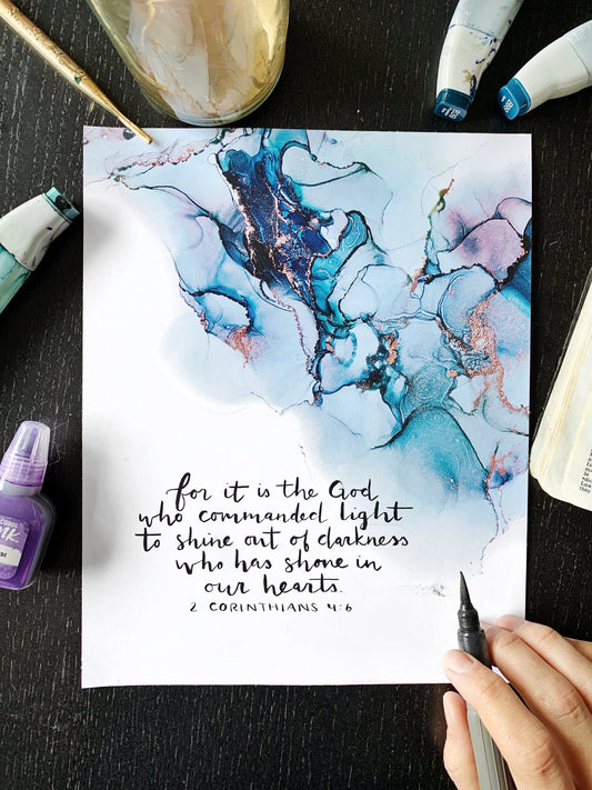 2 Corinthians 4:6 Bible verse wall art, alcohol ink painting, fluid art My Store