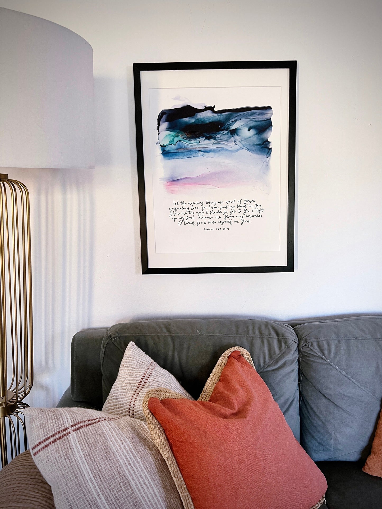 Morning sunrise Bible verse wall art, Psalm 143 Christian poster, alcohol ink painting, fluid art, Bible verse sign My Store