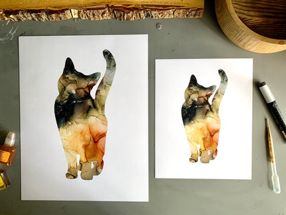 Cat painting, alcohol ink fluid art, abstract cat wall decor My Store