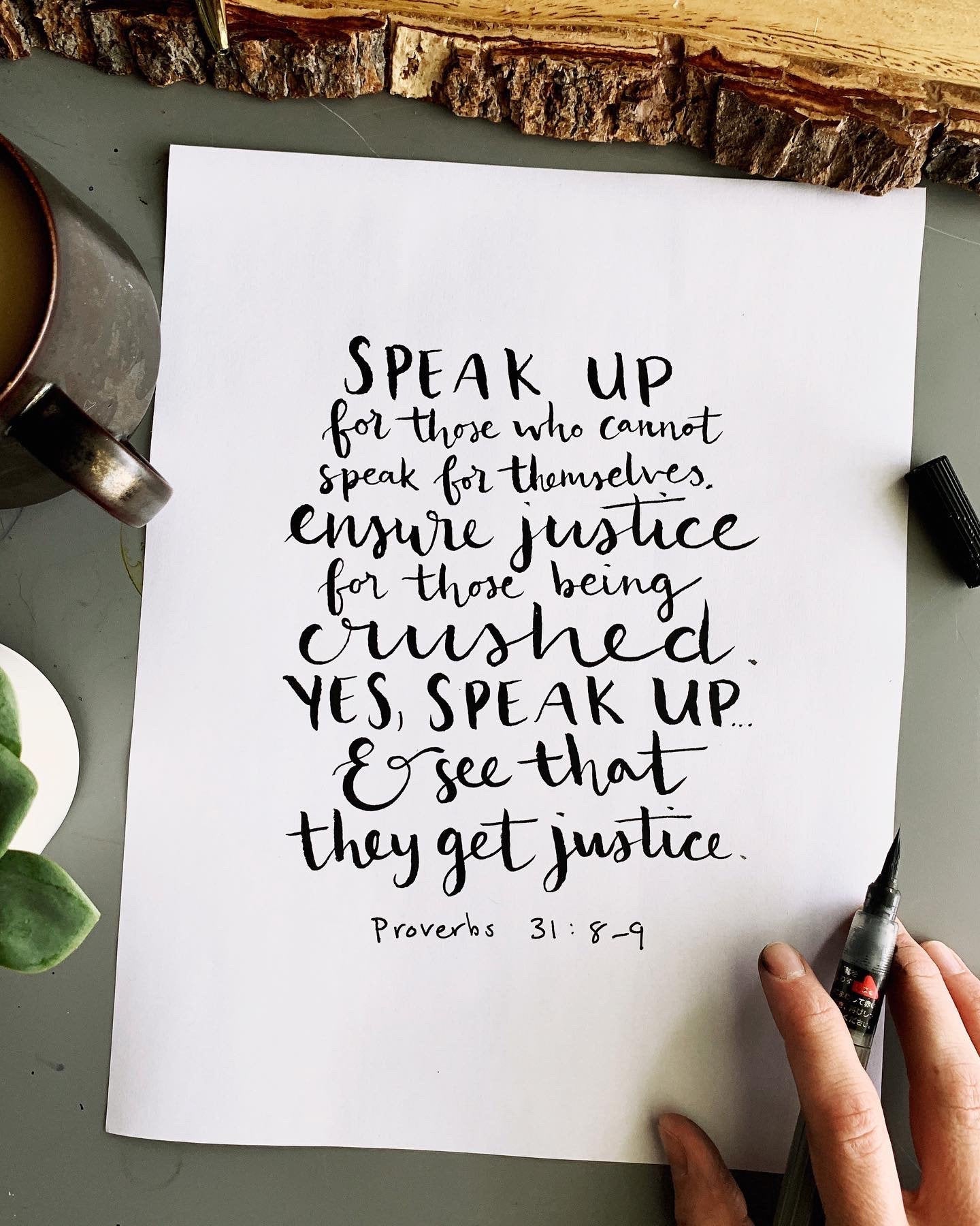 Justice Bible verse wall art, Proverbs 31:8-9, 8x10 brushpen calligraphy My Store
