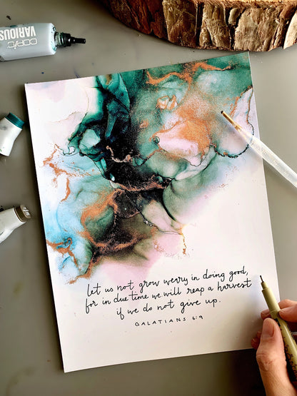 Galatians 6:9 Bible verse wall art, alcohol ink painting, abstract fluid art My Store