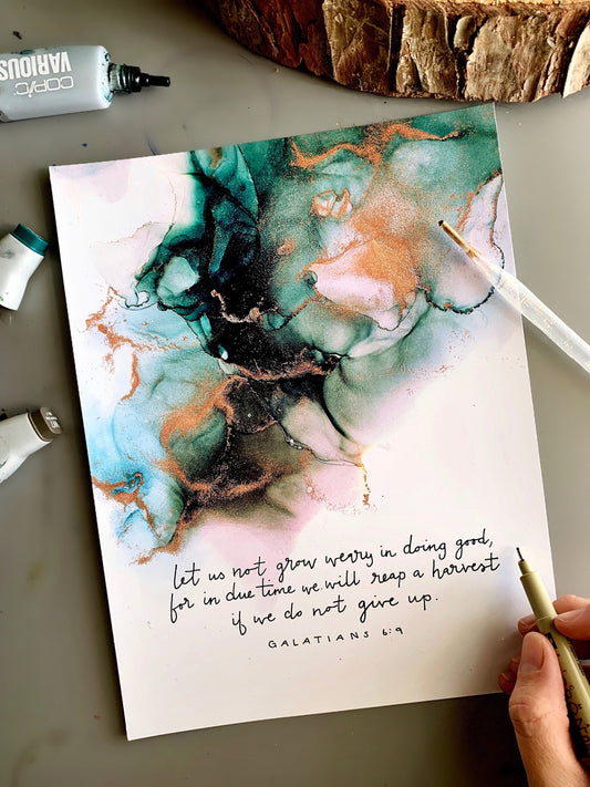 Galatians 6:9 Bible verse wall art, alcohol ink painting, abstract fluid art My Store