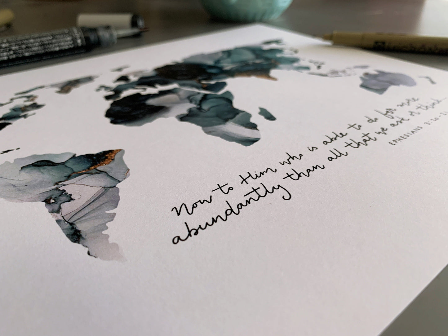 Ephesians 3:20 Bible verse wall art, alcohol ink painting, scripture signs, abstract world map, Now to Him who is able Bible verse print My Store