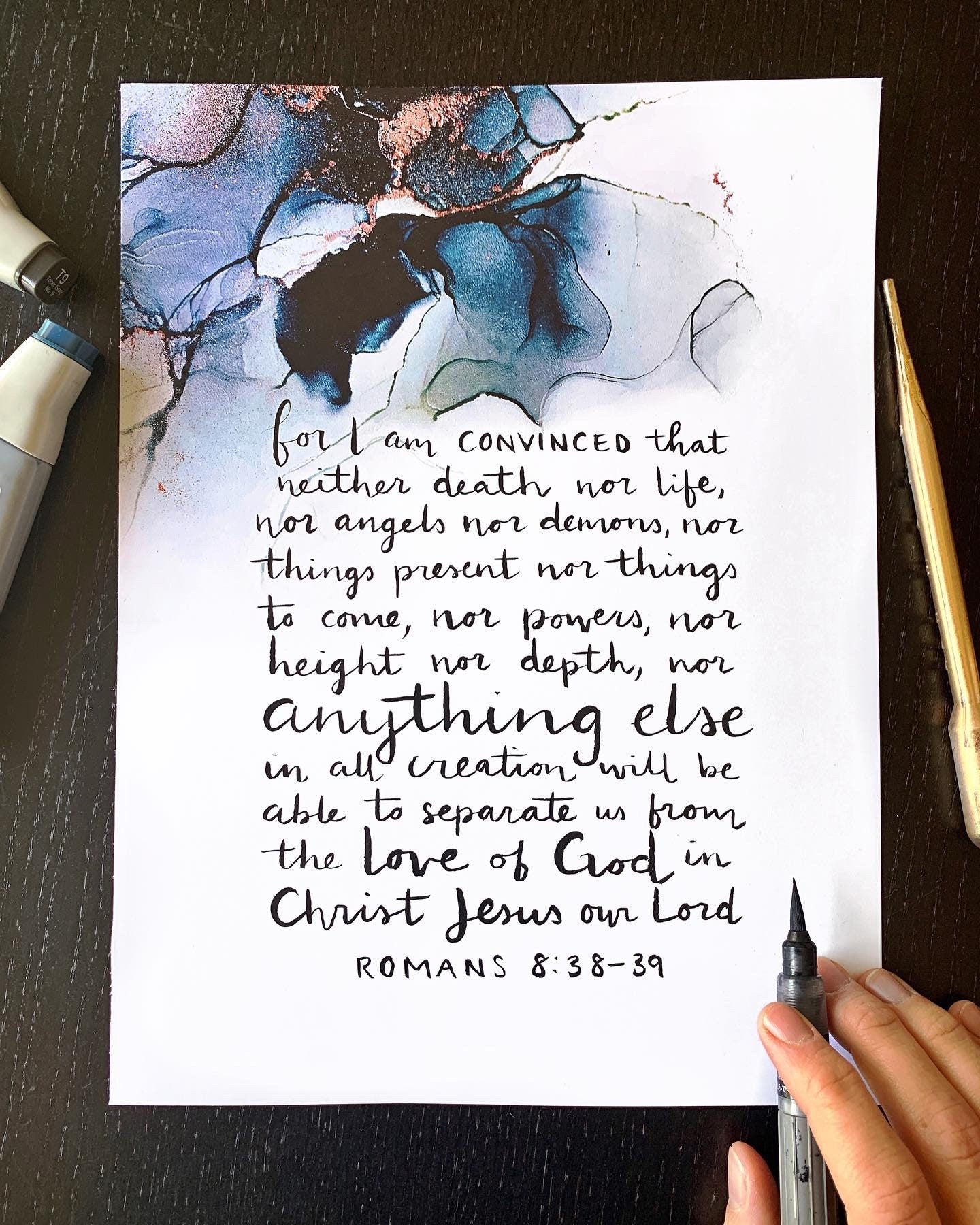 Romans 8:38-39 Bible verse wall art, alcohol ink painting, fluid art Scripture signs My Store