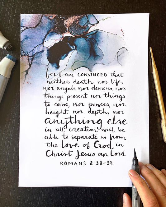 Romans 8:38-39 Bible verse wall art, alcohol ink painting, fluid art Scripture signs My Store