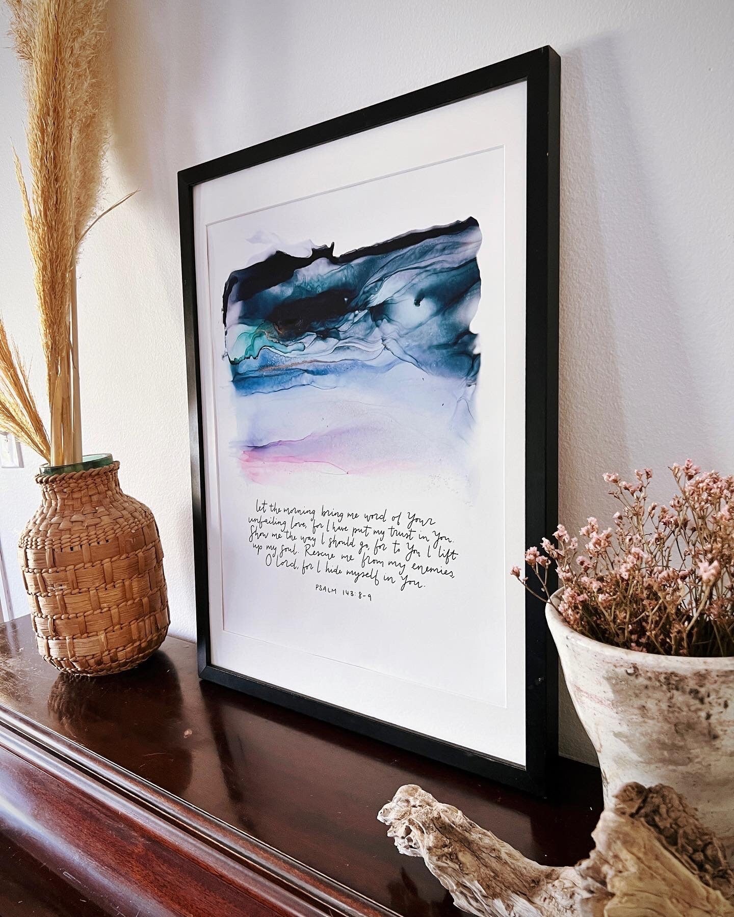 Morning sunrise Bible verse wall art, Psalm 143 Christian poster, alcohol ink painting, fluid art, Bible verse sign My Store