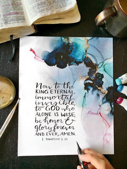 1 Timothy 1:17 Bible verse wall art, alcohol ink painting My Store