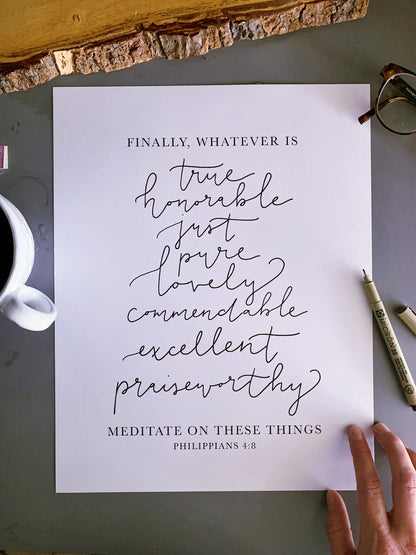 Philippians 4:8, Whatever is True Bible verse wall art, Meditate on these things Scripture painting My Store