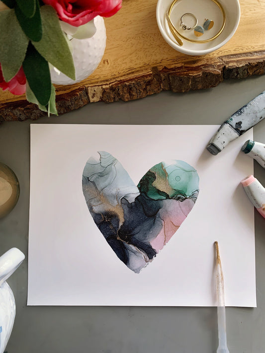 alcohol ink heart painting, 8x10 print My Store