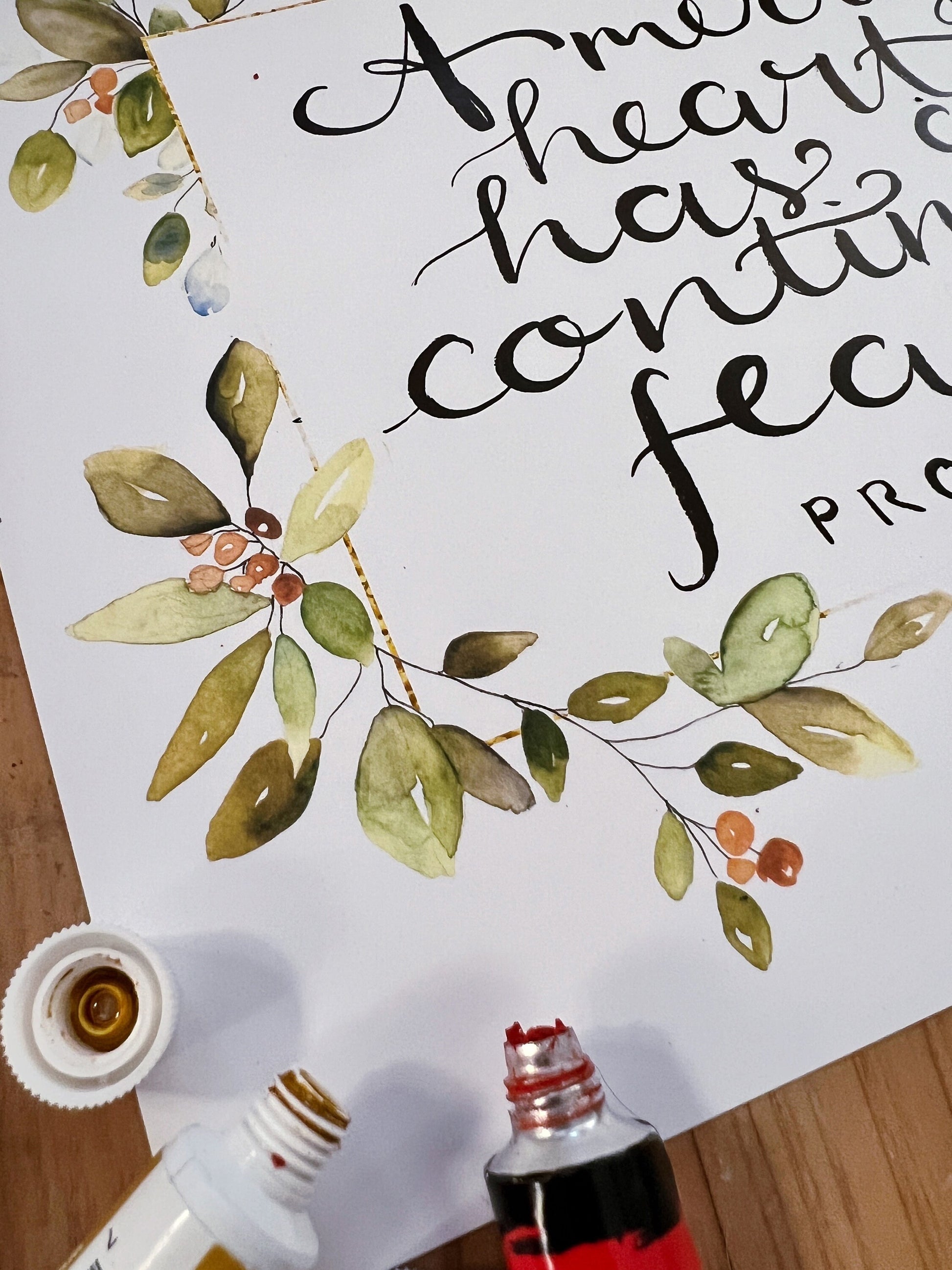 A Merry Heart has a Continual Feast Scripture wall hanging, Proverbs 15:15 calligraphy Bible verse wall art, thanksgiving watercolor print My Store