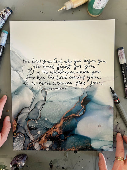 The Lord will fight for you sign, Deuteronomy Bible verse wall art, Christian poster, alcohol ink painting, fluid art, Bible verse sign My Store
