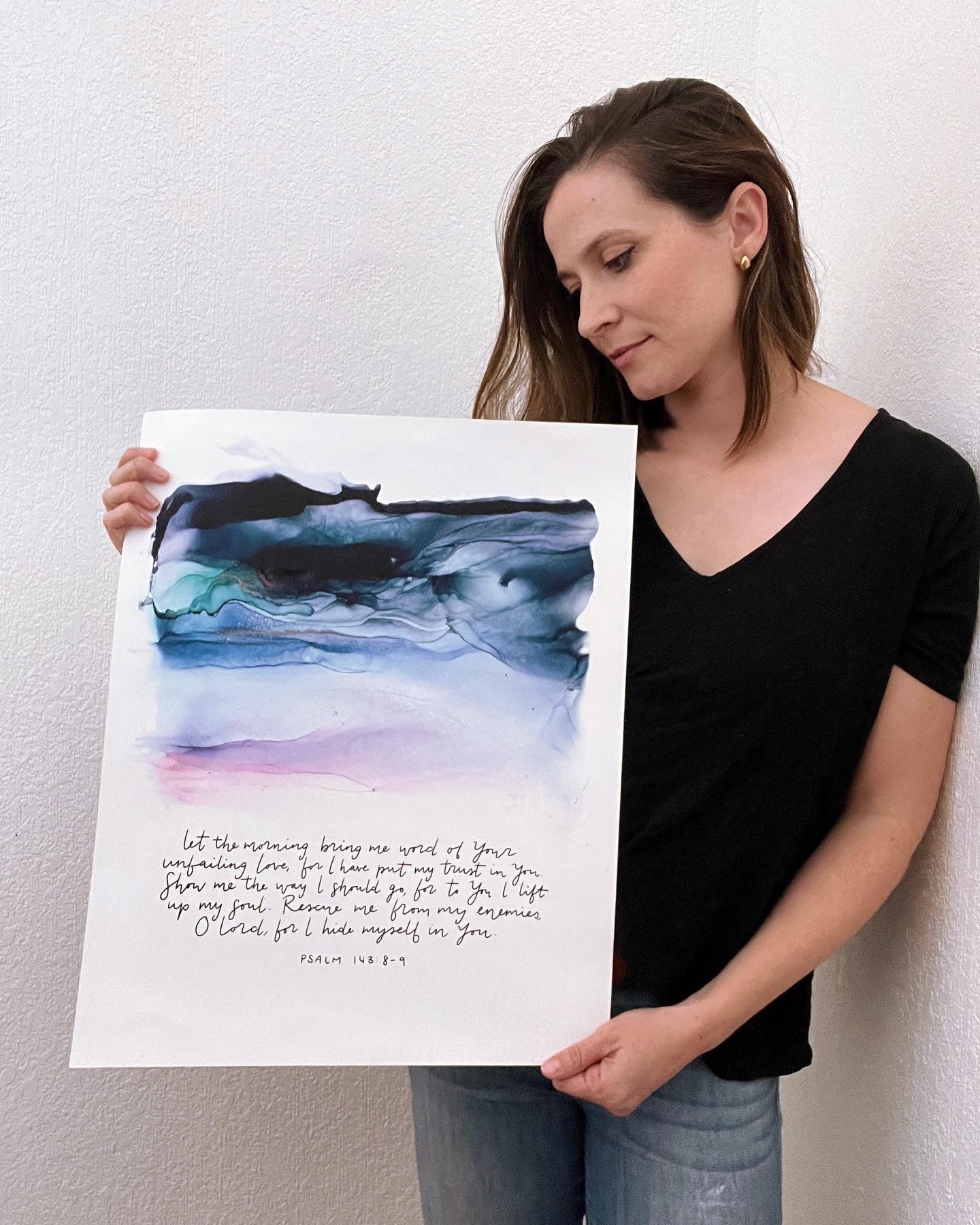 Morning sunrise Bible verse wall art, Psalm 143 Christian poster, alcohol ink painting, fluid art, Bible verse sign My Store