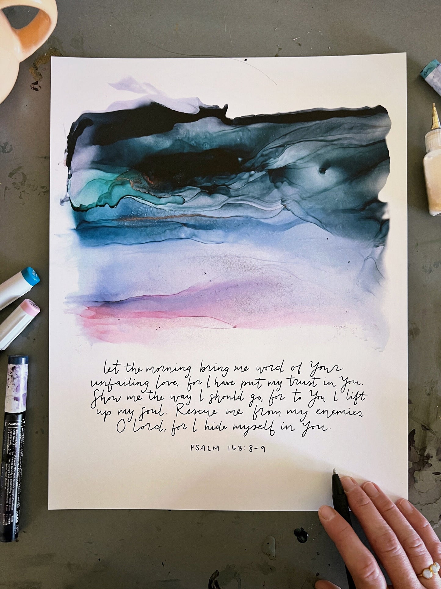 Morning sunrise Bible verse wall art, Psalm 143 Christian poster, alcohol ink painting, fluid art, Bible verse sign My Store