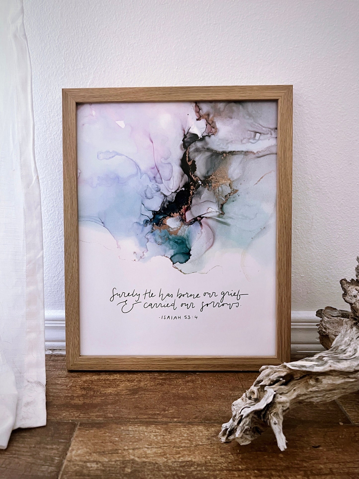 Surely He has borne our griefs and carried our sorrows Bible verse wall art, Isaiah 53:11 Christian poster, alcohol ink Bible verse sign My Store