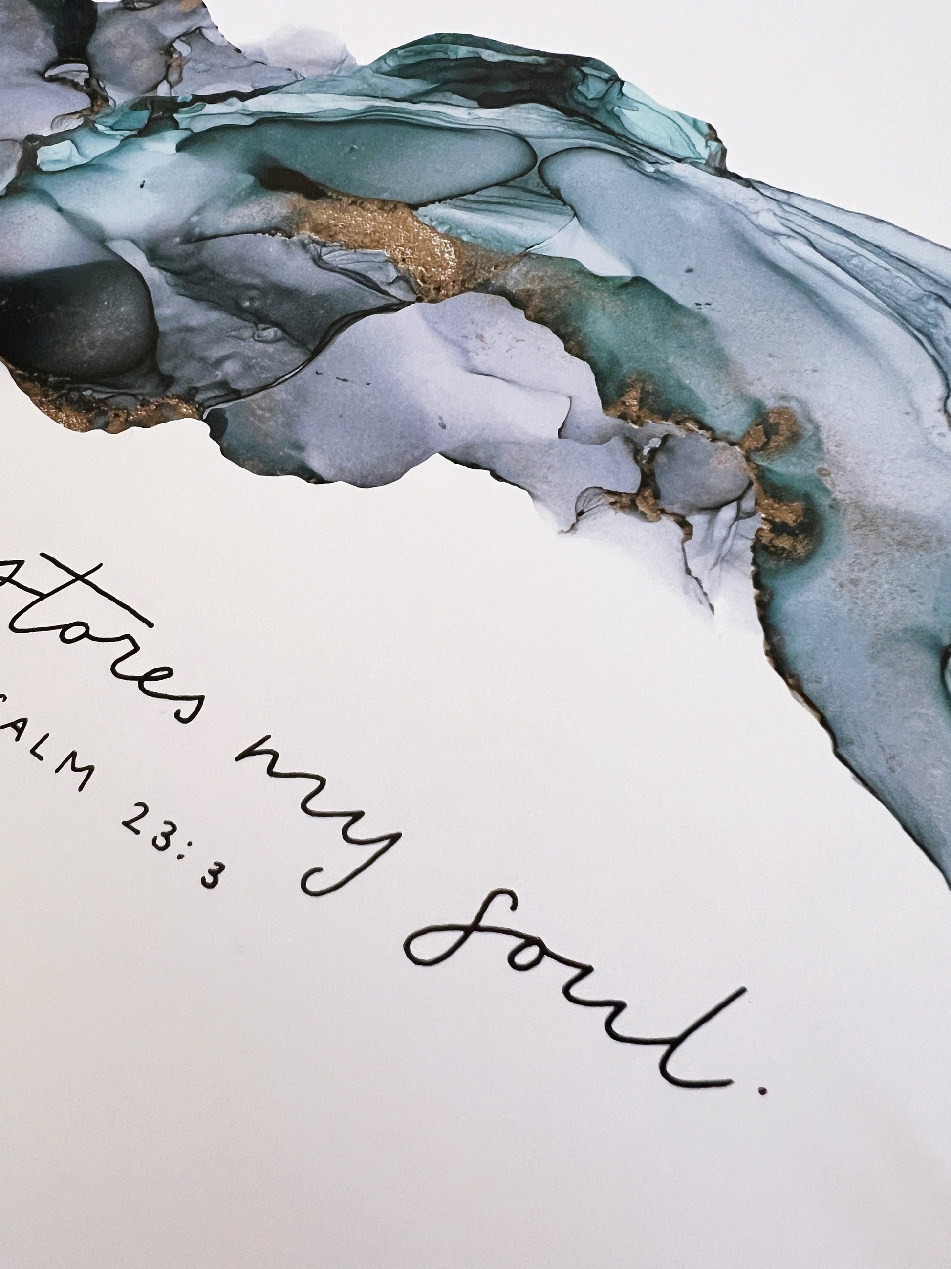 He restores my soul Bible verse wall art, Psalm 23 sign, the Lord is my shepherd Christian poster, alcohol ink painting, abstract painting My Store
