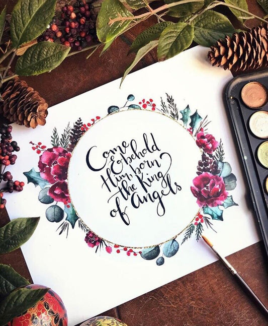 Christmas wreath painting, Christmas carol decor, Christmas watercolor wall art My Store