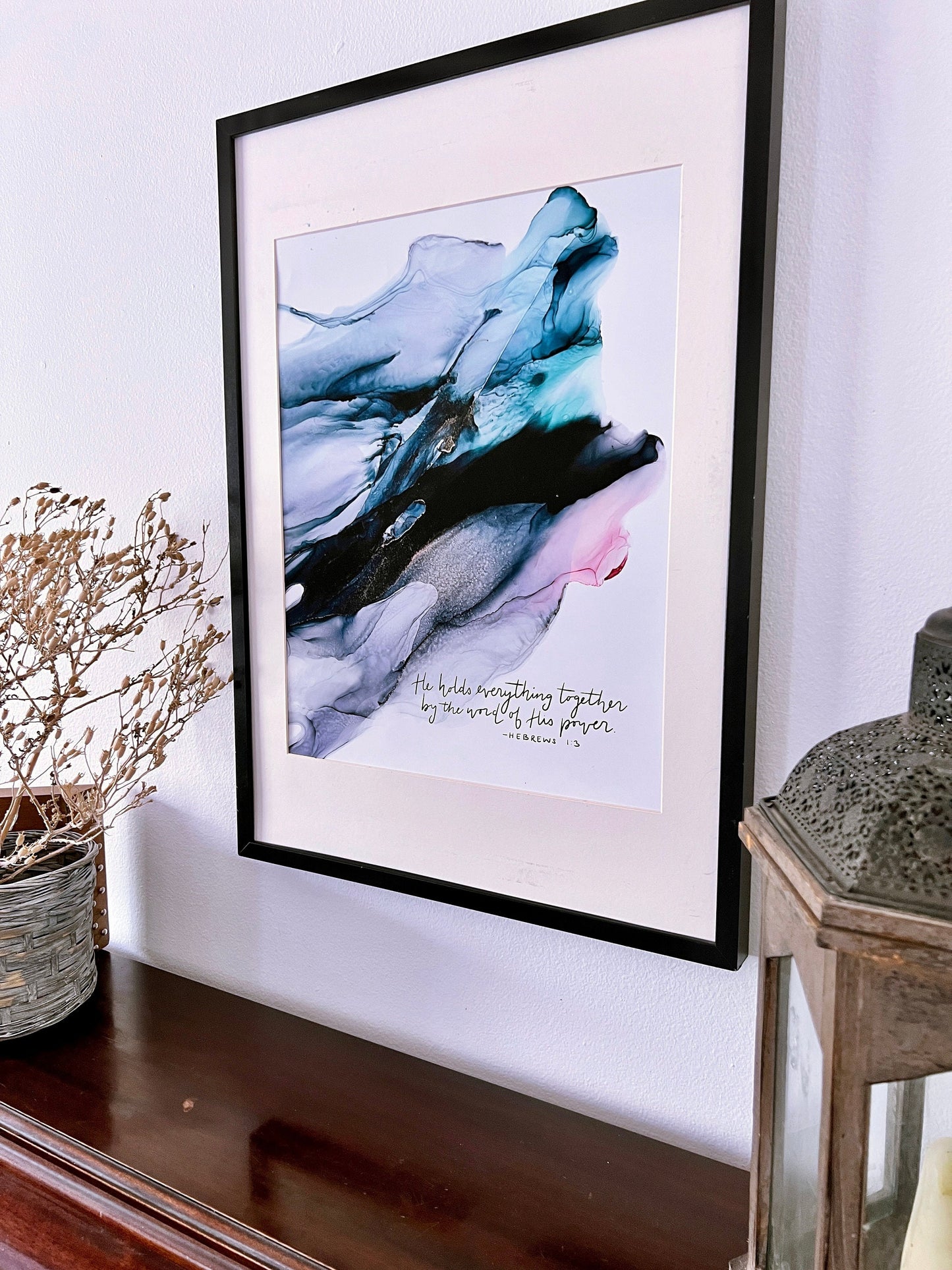 Hebrews 1:3 Bible verse wall art, He holds everything together sign, by the word of His power Christian poster, alcohol ink painting My Store