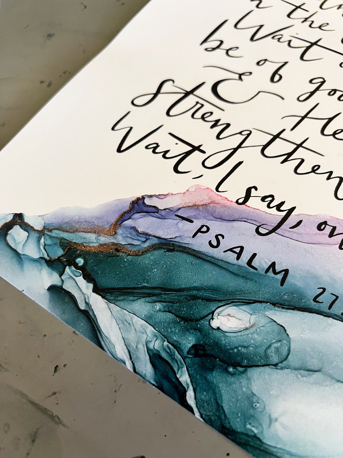 Wait on the Lord sign, Psalm 27 Bible verse wall art, Goodness of God Christian poster, alcohol ink painting, fluid art, Bible verse sign My Store